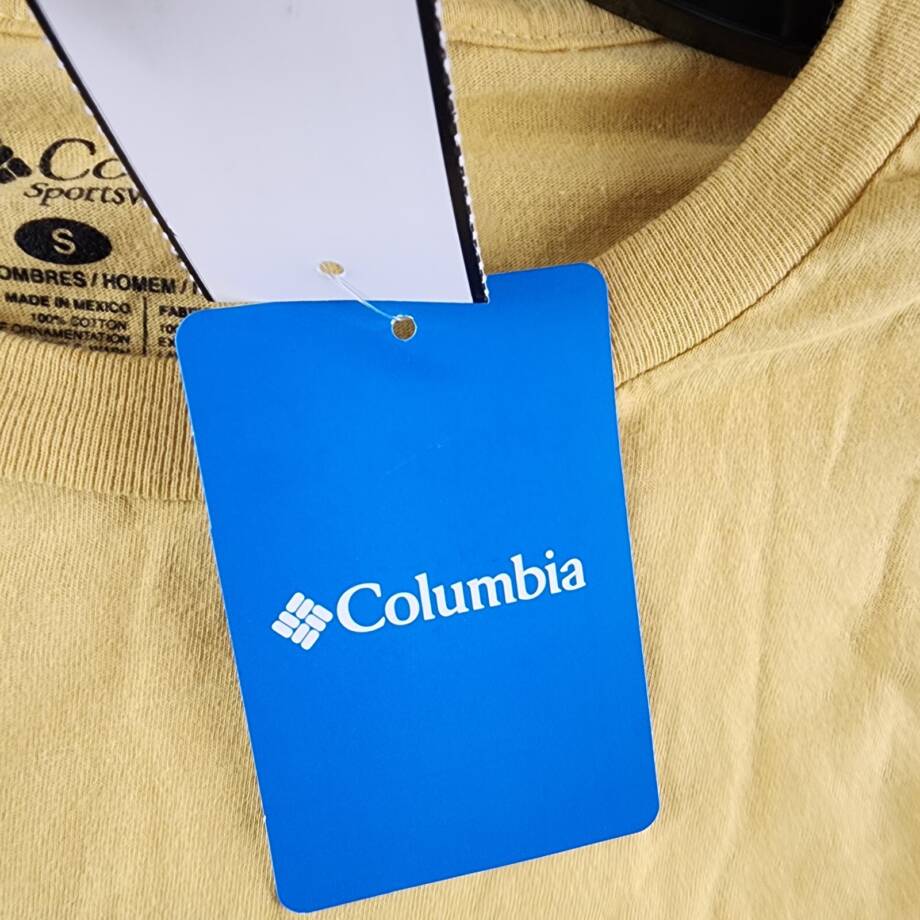 Columbia Heaven Explore Outdoors Graphic T-Shirt Men's S Mustard Crewneck S/S