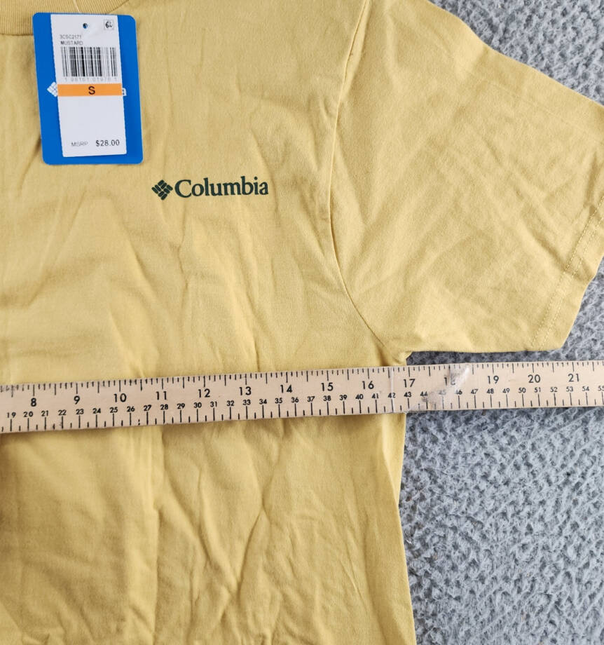 Columbia Heaven Explore Outdoors Graphic T-Shirt Men's S Mustard Crewneck S/S