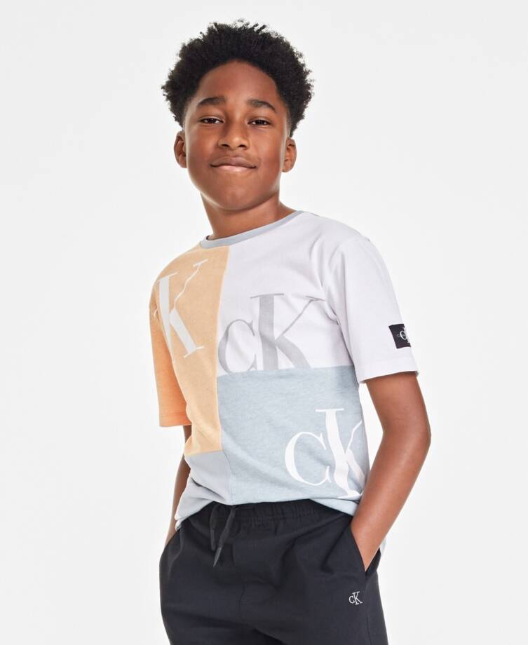 Calvin Klein Block Party Short-Sleeve Graphic T-Shirt Big Boys M 10/12 Quarry