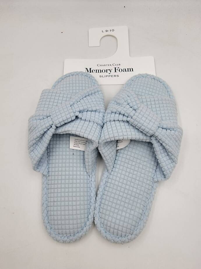 Charter Club Textured Knot-Top Slippers Women's L 9-10US Crystallin Blue Slip On