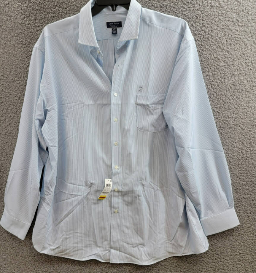 Club Room Regular Fit Traveler Fine Stripe Dress Shirt Men's 18 36-37 Light Blue