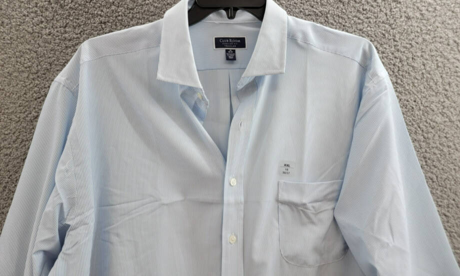 Club Room Regular Fit Traveler Fine Stripe Dress Shirt Men's 18 36-37 Light Blue