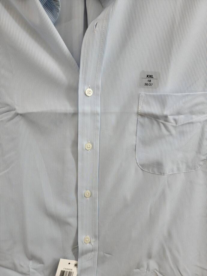 Club Room Regular Fit Traveler Fine Stripe Dress Shirt Men's 18 36-37 Light Blue