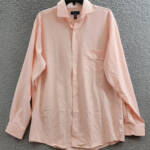 Club Room Striped Dress Shirt Men's 16 (34-35) Orange/White Front Button Closure