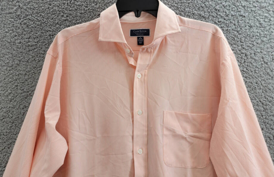 Club Room Striped Dress Shirt Men's 16 (34-35) Orange/White Front Button Closure