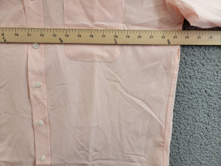 Club Room Striped Dress Shirt Men's 16 (34-35) Orange/White Front Button Closure