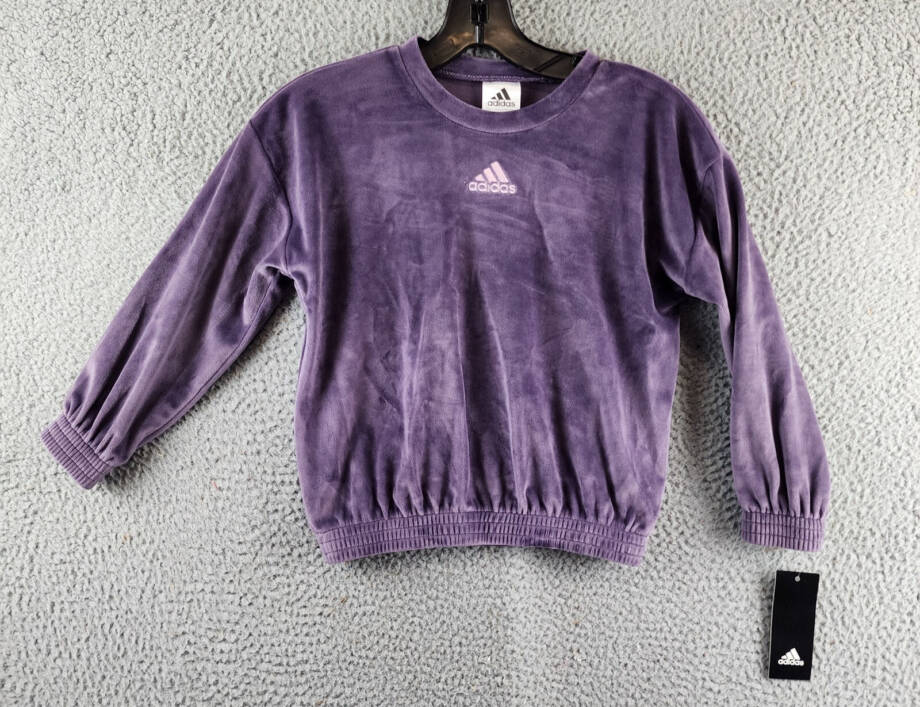 Adidas Long Sleeve Athletic Velour Top Little Girls 5 Dark Violet Elastic Cuffs