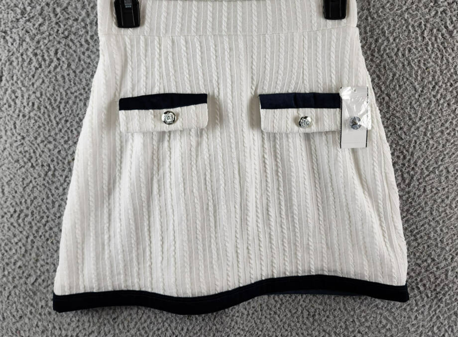 SHEIN MOD Colorblock Knit Flip Skirt Women's White/Navy Elastic Waist Pull On SM
