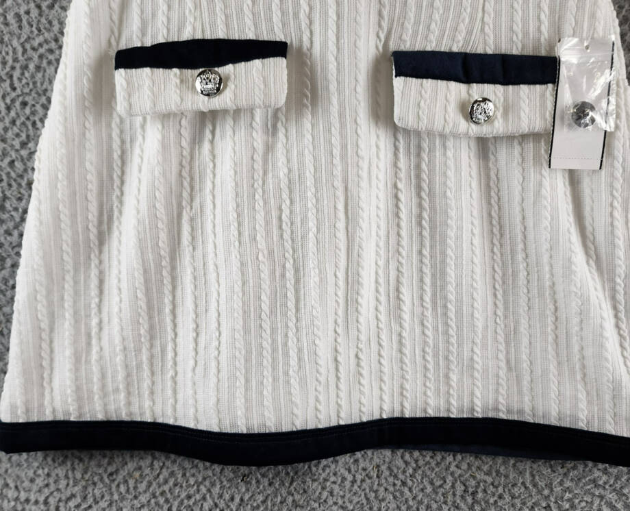 SHEIN MOD Colorblock Knit Flip Skirt Women's White/Navy Elastic Waist Pull On SM