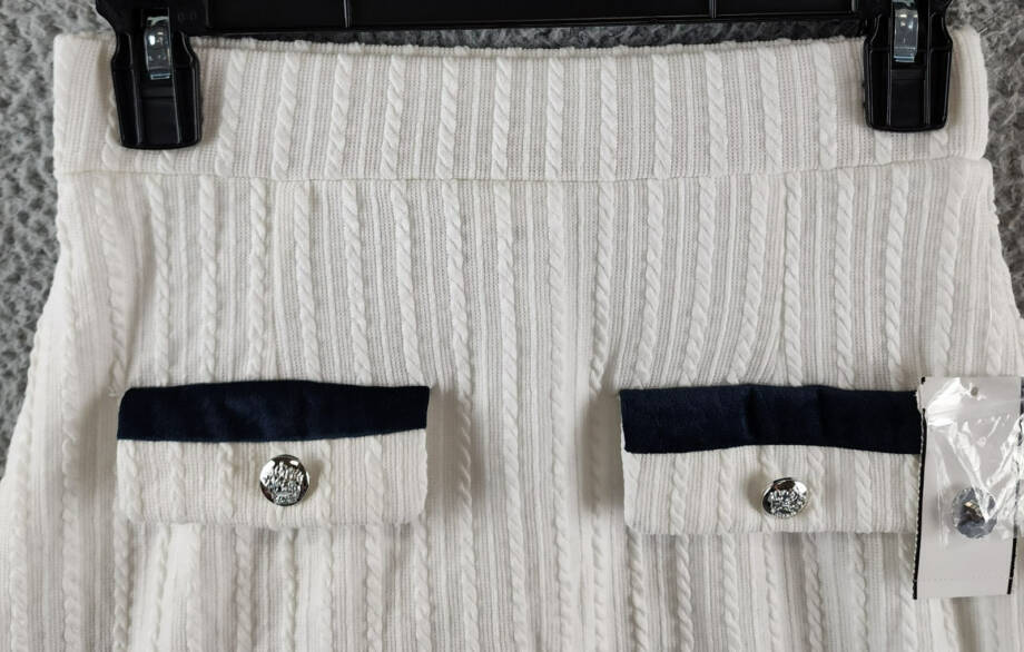 SHEIN MOD Colorblock Knit Flip Skirt Women's White/Navy Elastic Waist Pull On SM