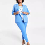 Bar III Plus Size One-Button Blazer Women's 1X Delft Blue Solid Notch Lapel L/S