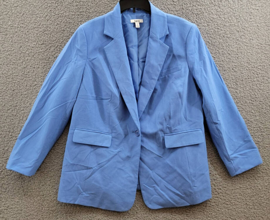Bar III Plus Size One-Button Blazer Women's 1X Delft Blue Solid Notch Lapel L/S