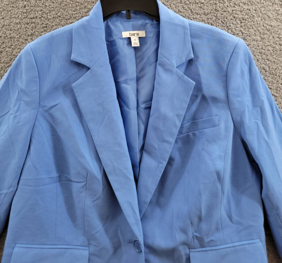 Bar III Plus Size One-Button Blazer Women's 1X Delft Blue Solid Notch Lapel L/S