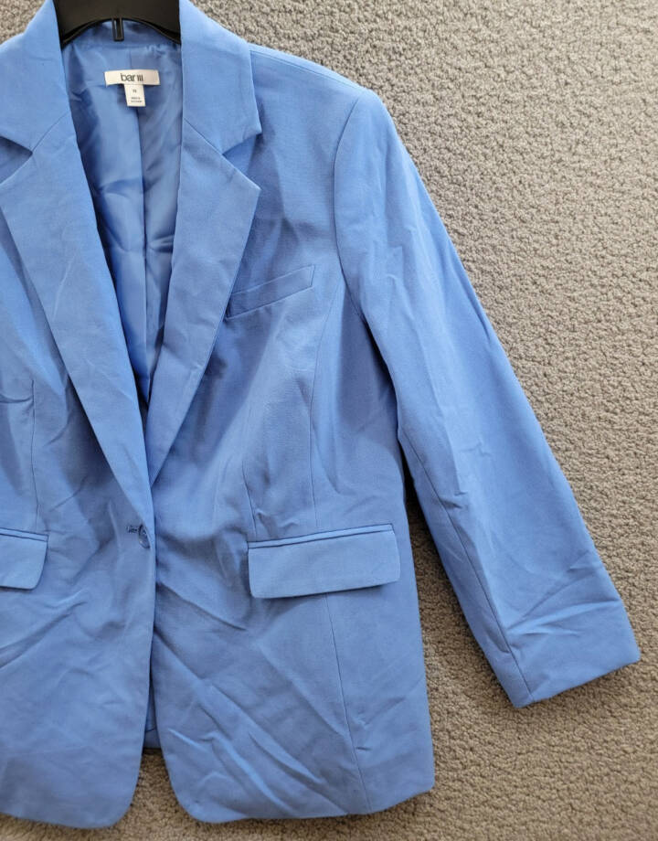 Bar III Plus Size One-Button Blazer Women's 1X Delft Blue Solid Notch Lapel L/S