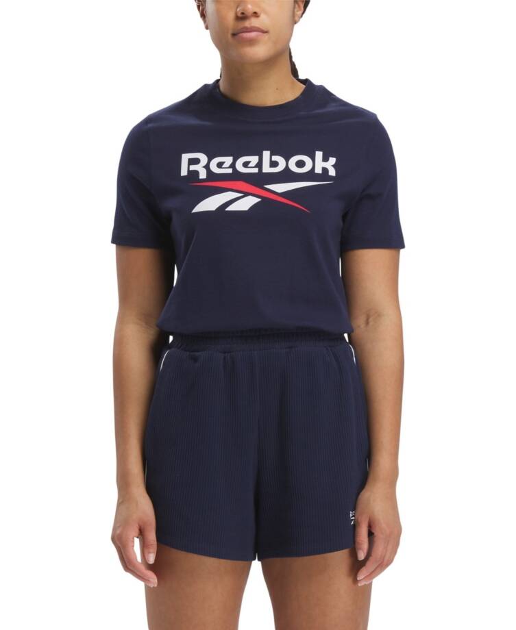 Reebok Short Sleeve Logo Graphic T-Shirt Women's S Vector Navy Crew Neck
