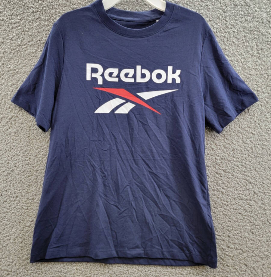 Reebok Short Sleeve Logo Graphic T-Shirt Women's S Vector Navy Crew Neck