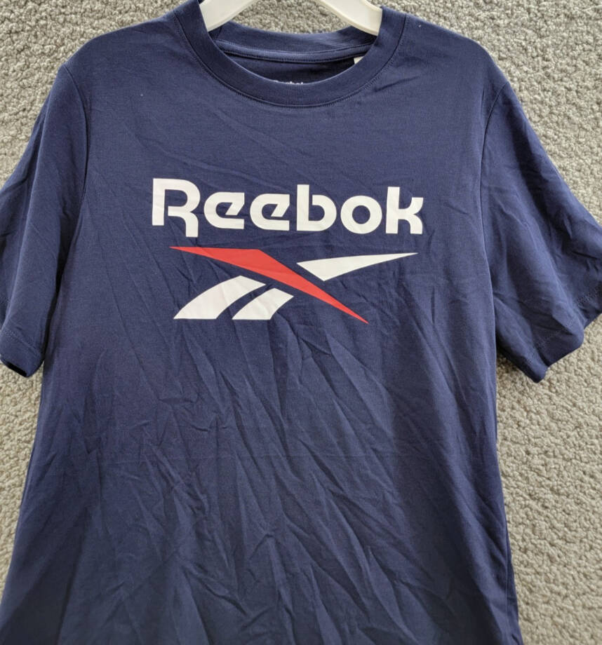 Reebok Short Sleeve Logo Graphic T-Shirt Women's S Vector Navy Crew Neck