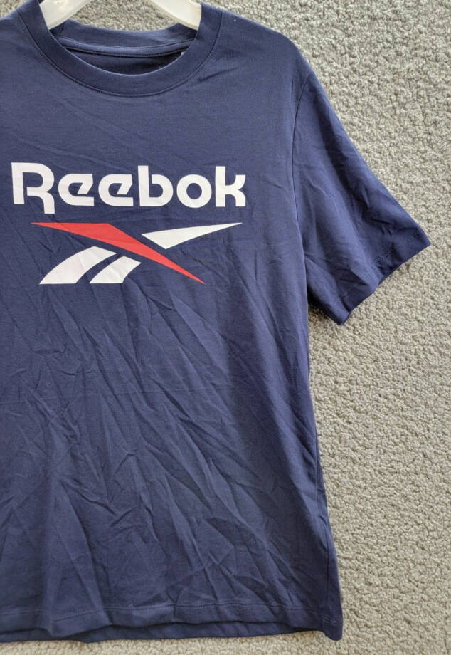 Reebok Short Sleeve Logo Graphic T-Shirt Women's S Vector Navy Crew Neck
