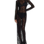 Good American Long Sleeve Lace Gown Womens S Black Semi Sheer Mock Neck Pullover