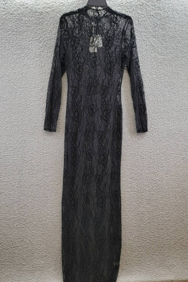 Good American Long Sleeve Lace Gown Womens S Black Semi Sheer Mock Neck Pullover