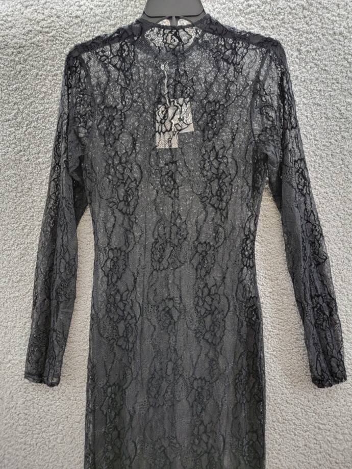 Good American Long Sleeve Lace Gown Womens S Black Semi Sheer Mock Neck Pullover