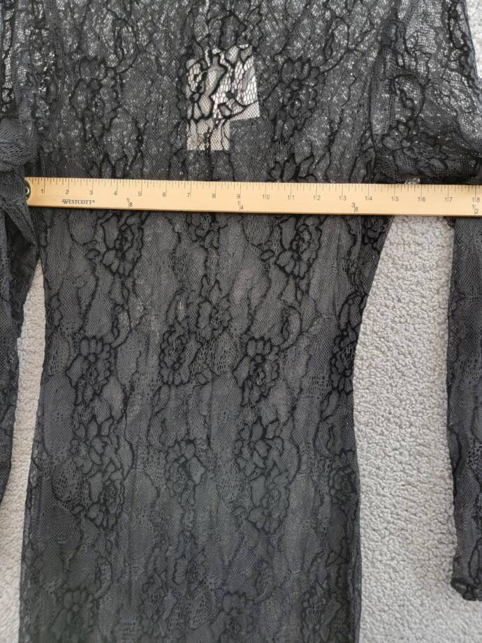 Good American Long Sleeve Lace Gown Womens S Black Semi Sheer Mock Neck Pullover
