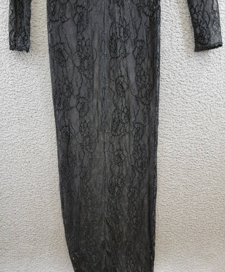 Good American Long Sleeve Lace Gown Womens S Black Semi Sheer Mock Neck Pullover