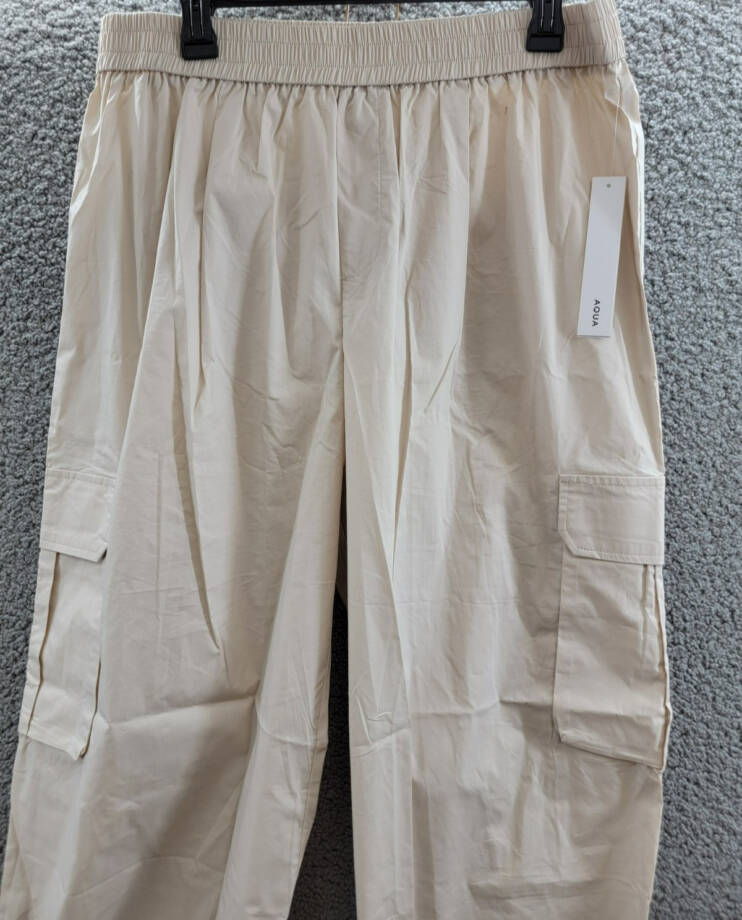 AQUA Pull On Cargo Pants Womens XXL Tan Pocket Elastic Waist Drawcord Hem PullOn