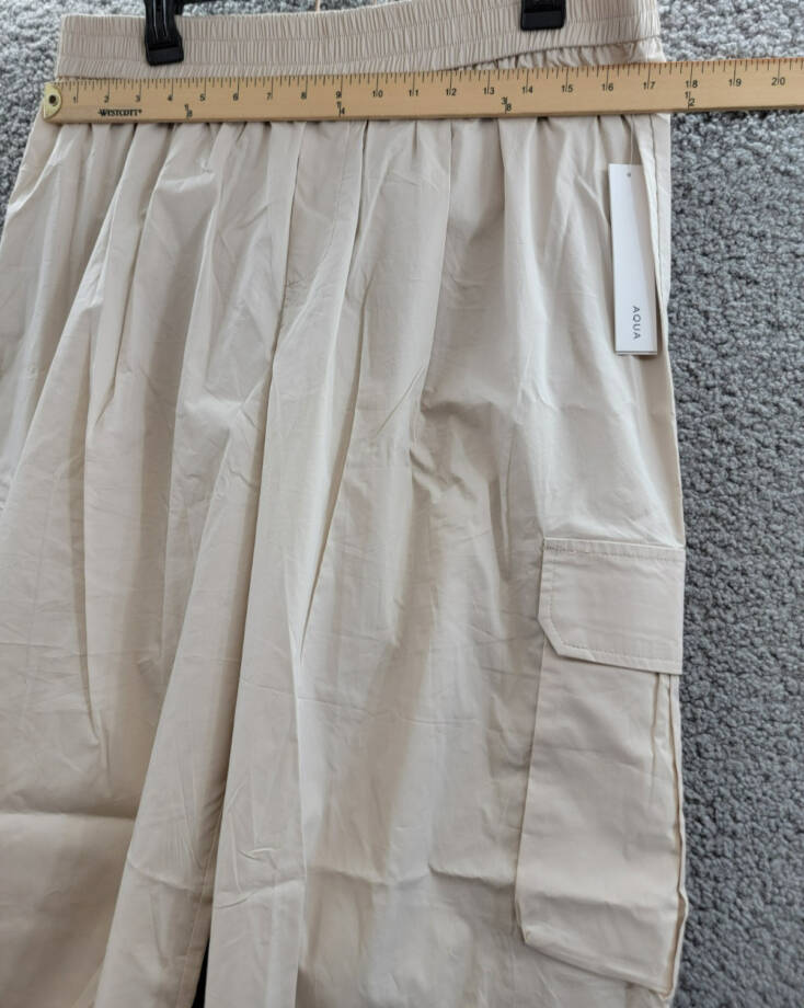 AQUA Pull On Cargo Pants Womens XXL Tan Pocket Elastic Waist Drawcord Hem PullOn