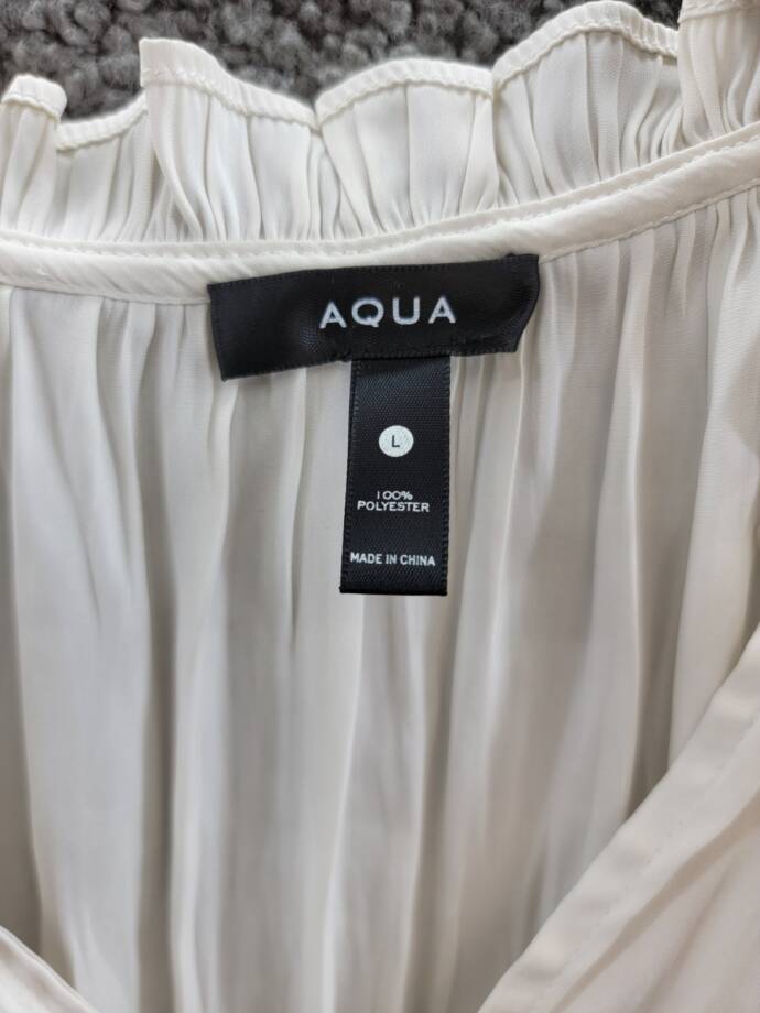 AQUA Satin Ruffled Tank Top Women's L Ivory Solid V-Neck Sleeveless Pullover