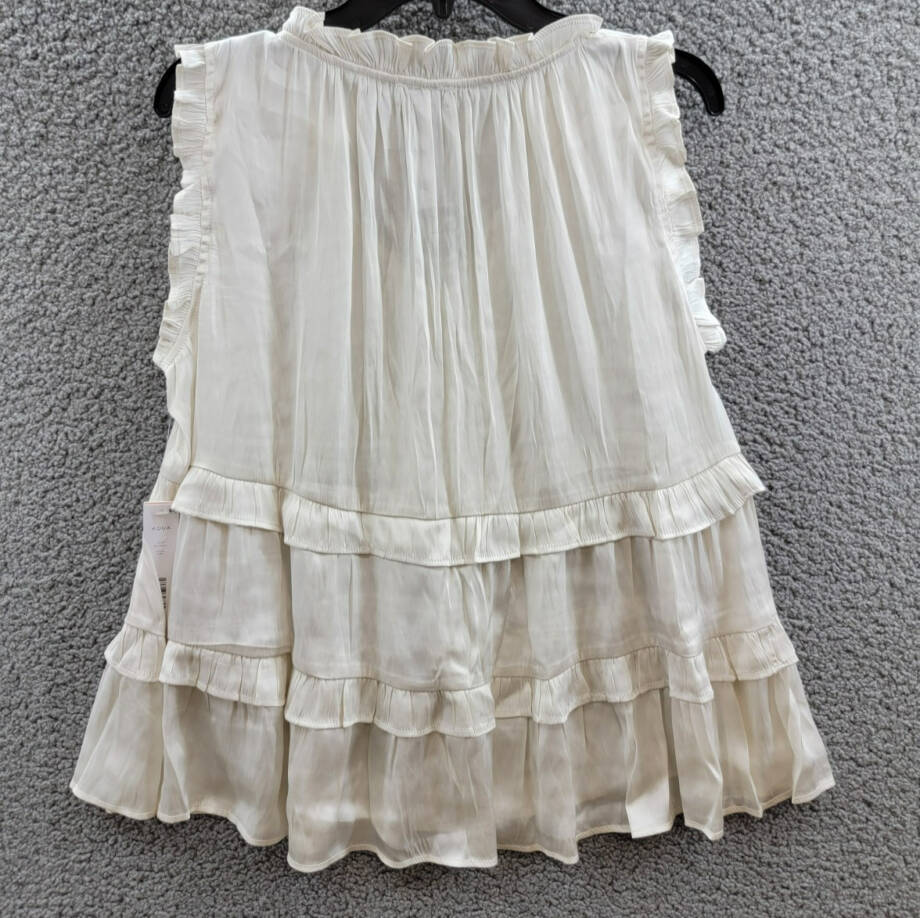AQUA Satin Ruffled Tank Top Women's L Ivory Solid V-Neck Sleeveless Pullover
