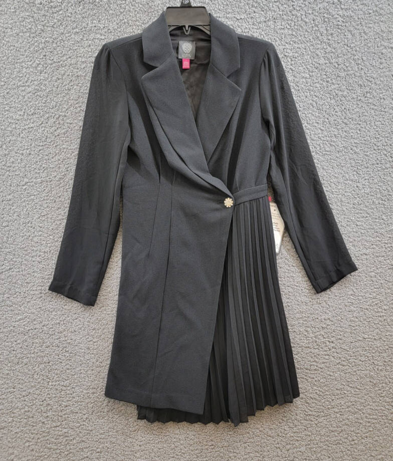 Vince Camuto Signature-Stretch Pleated-Chiffon Dress Women's 2 Black Zip Closure