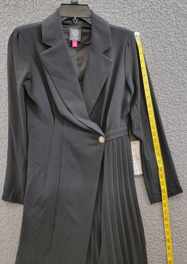 Vince Camuto Signature-Stretch Pleated-Chiffon Dress Women's 2 Black Zip Closure