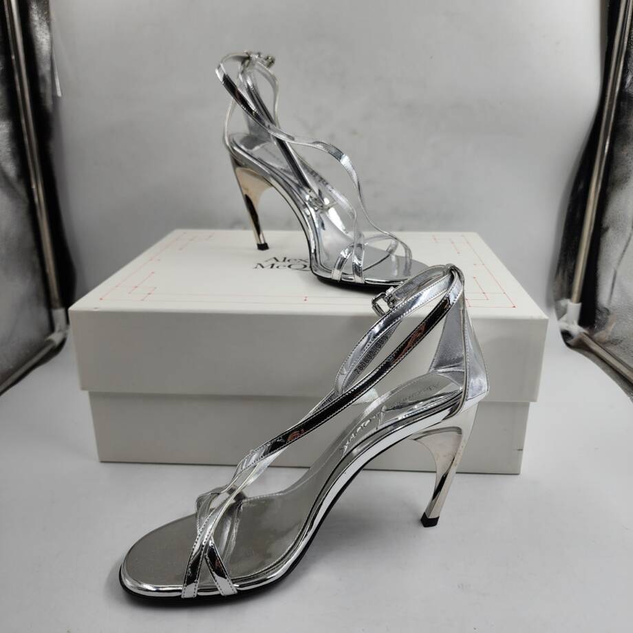 Alexander McQueen Strappy High Heel Sandals Women's 39.5 Silver Open Toe