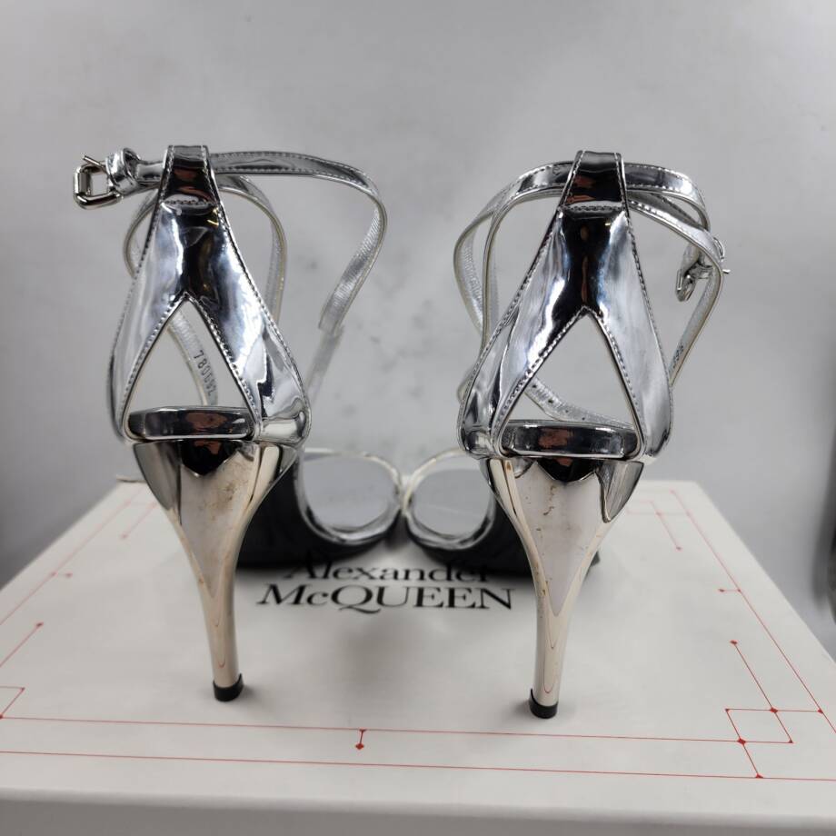 Alexander McQueen Strappy High Heel Sandals Women's 39.5 Silver Open Toe