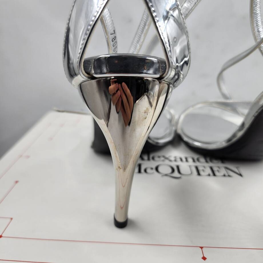 Alexander McQueen Strappy High Heel Sandals Women's 39.5 Silver Open Toe