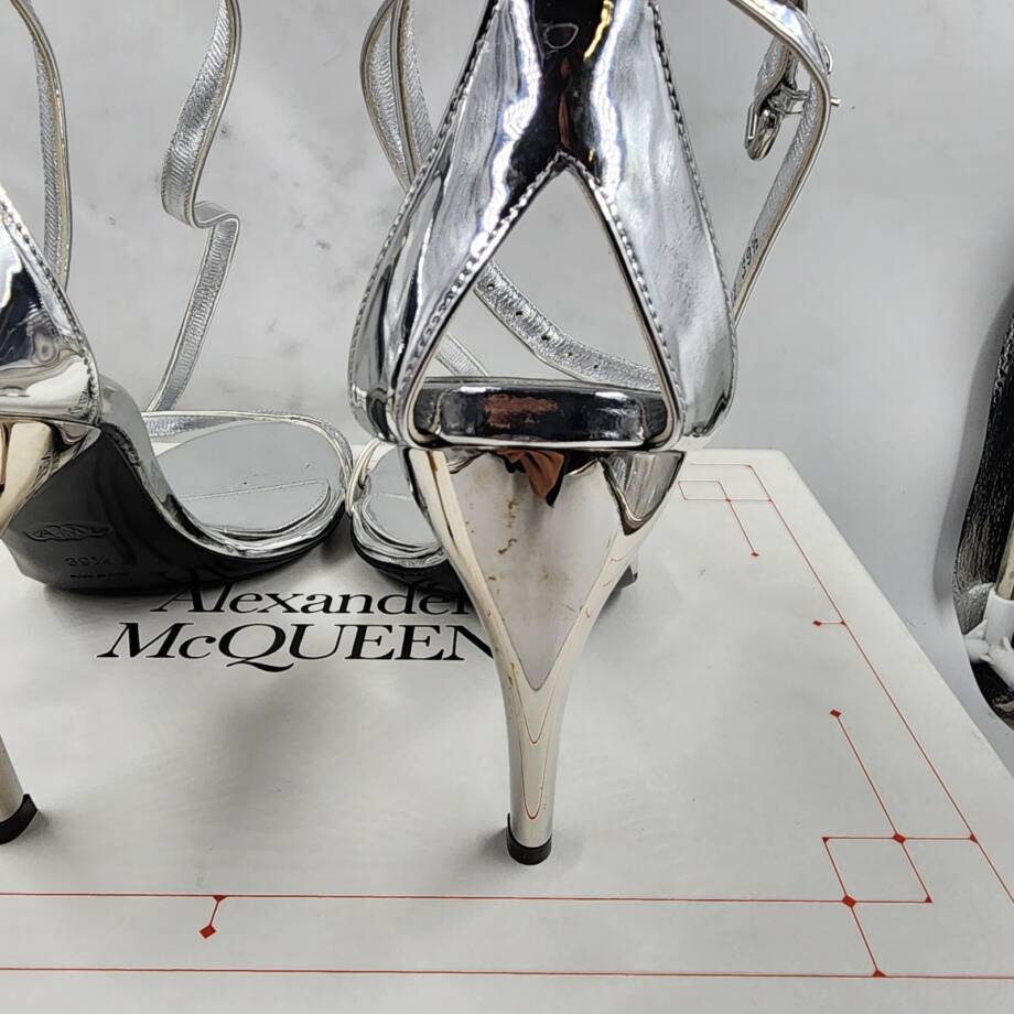 Alexander McQueen Strappy High Heel Sandals Women's 39.5 Silver Open Toe