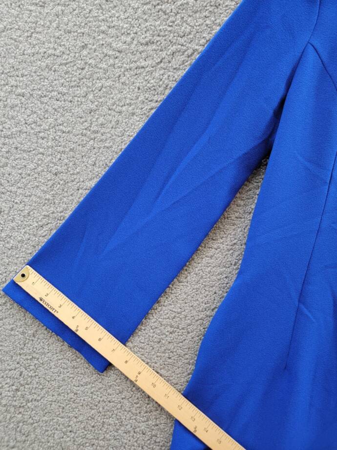 Tahari ASL Rhinestone Trim Shift Dress Women's 4 Cobalt Long Sleeve Zip/Button