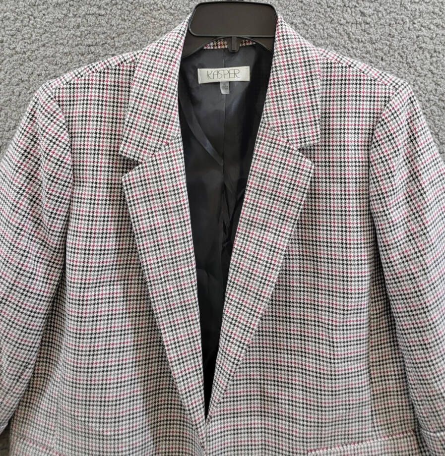 Kasper Houndstooth Open-Front Jacket Women's XL Cerise Multi Notch 3/4 sleeve