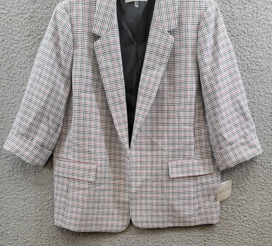 Kasper Houndstooth Open-Front Jacket Women's XL Cerise Multi Notch 3/4 sleeve