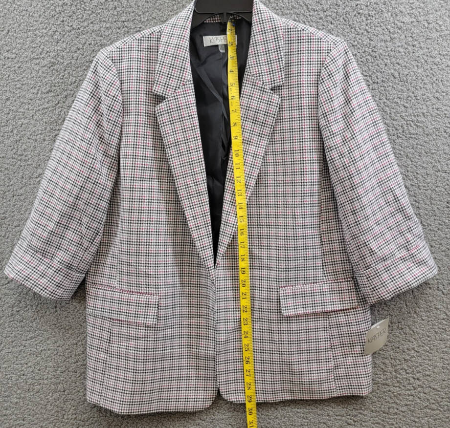 Kasper Houndstooth Open-Front Jacket Women's XL Cerise Multi Notch 3/4 sleeve