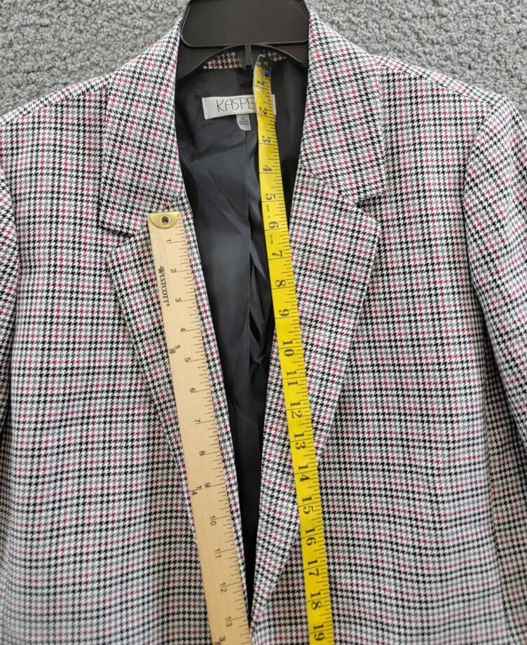 Kasper Houndstooth Open-Front Jacket Women's XL Cerise Multi Notch 3/4 sleeve