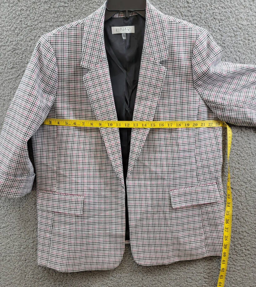 Kasper Houndstooth Open-Front Jacket Women's XL Cerise Multi Notch 3/4 sleeve