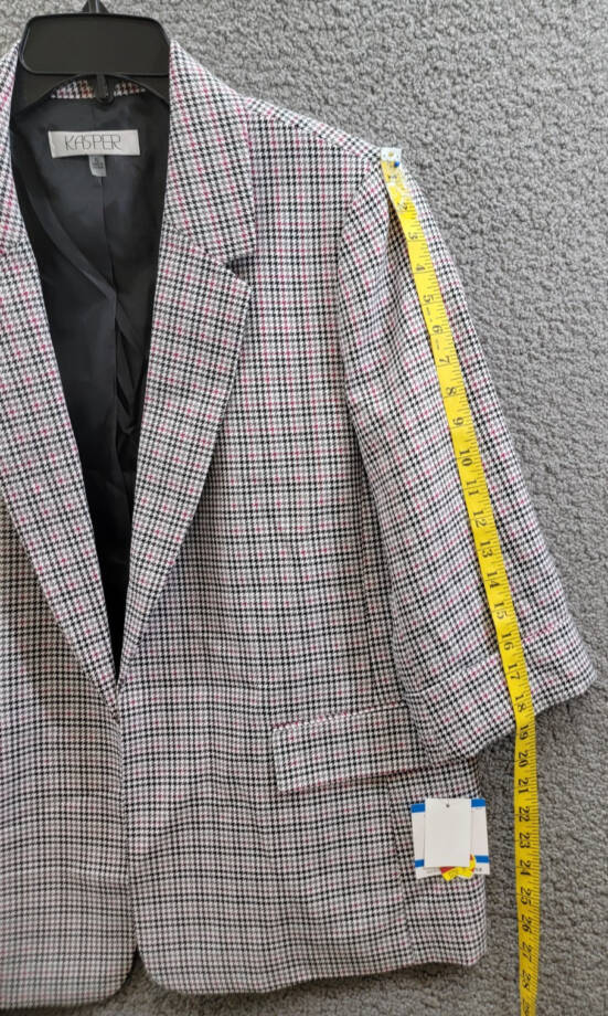 Kasper Houndstooth Open-Front Jacket Women's XL Cerise Multi Notch 3/4 sleeve