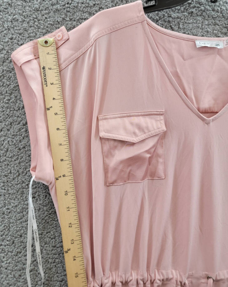 Calvin Klein Short-Sleeve Drawstring Top Women's XL Silver Pink V-Neck Pullover