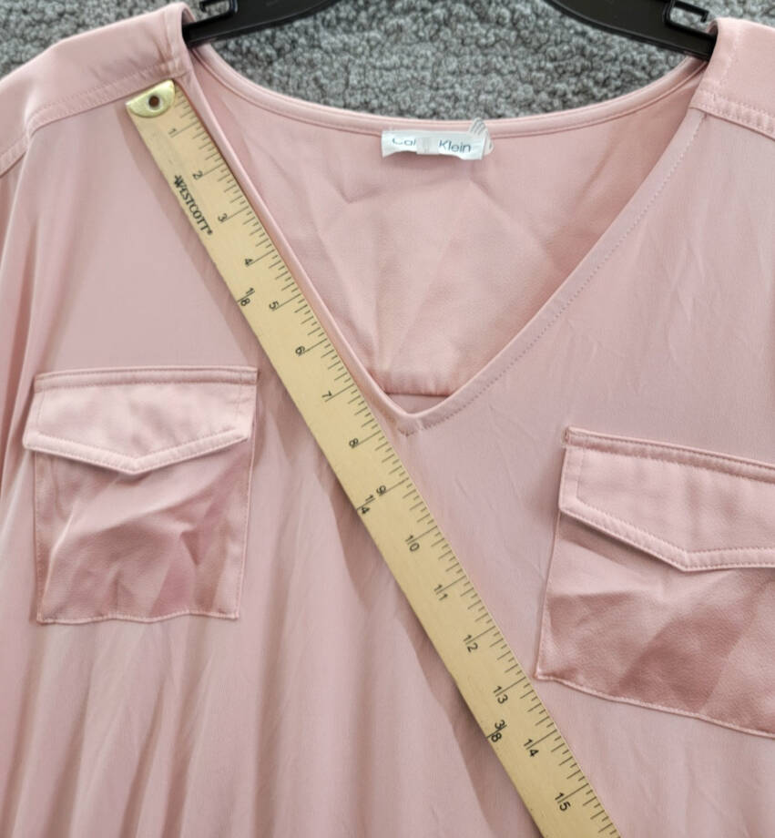 Calvin Klein Short-Sleeve Drawstring Top Women's XL Silver Pink V-Neck Pullover