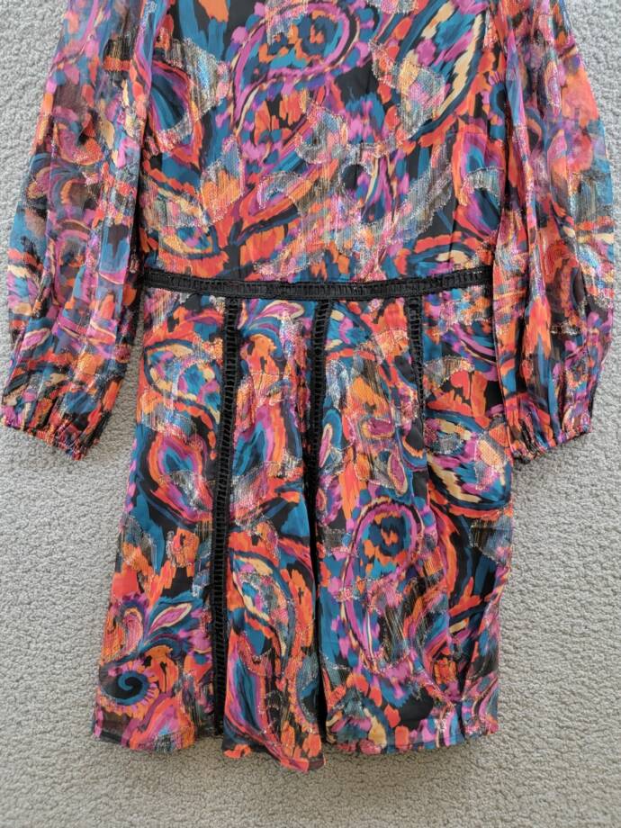 Vince Camuto Metallic Chiffon Fit & Flare Dress Women's 10 Red Multi Zip Closure