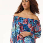 Jones New York Smocked-Neck Floral-Print Top Women's XS Multicolor Pullover