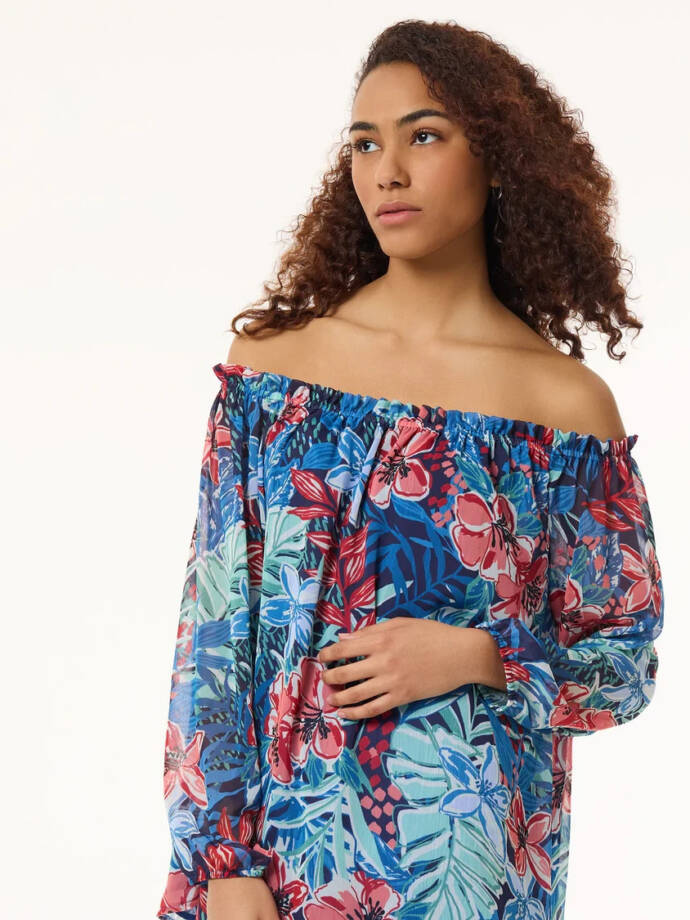 Jones New York Smocked-Neck Floral-Print Top Women's XS Multicolor Pullover