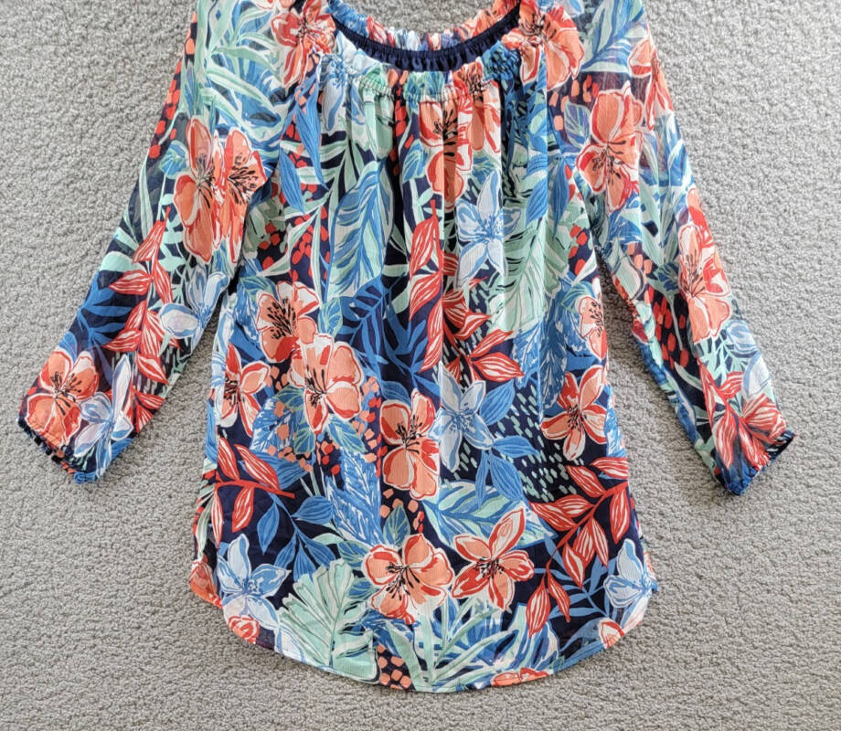 Jones New York Smocked-Neck Floral-Print Top Women's XS Multicolor Pullover